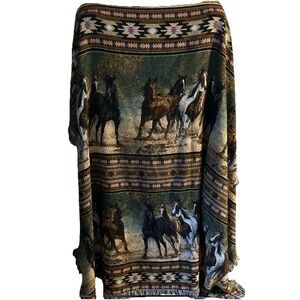 Mohawk C. Cummings Wild Horses On The Run Tapestry Blanket Western Mustang Ranch
